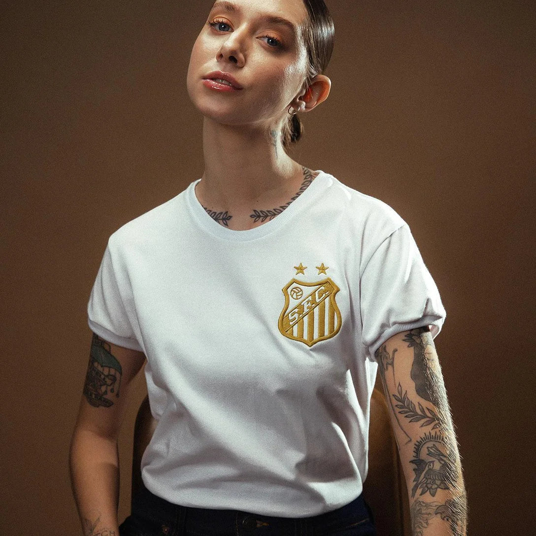 Camisa Santos Pelé Retrô Mil Gols Edição Limitada Branco Feminina - Branco