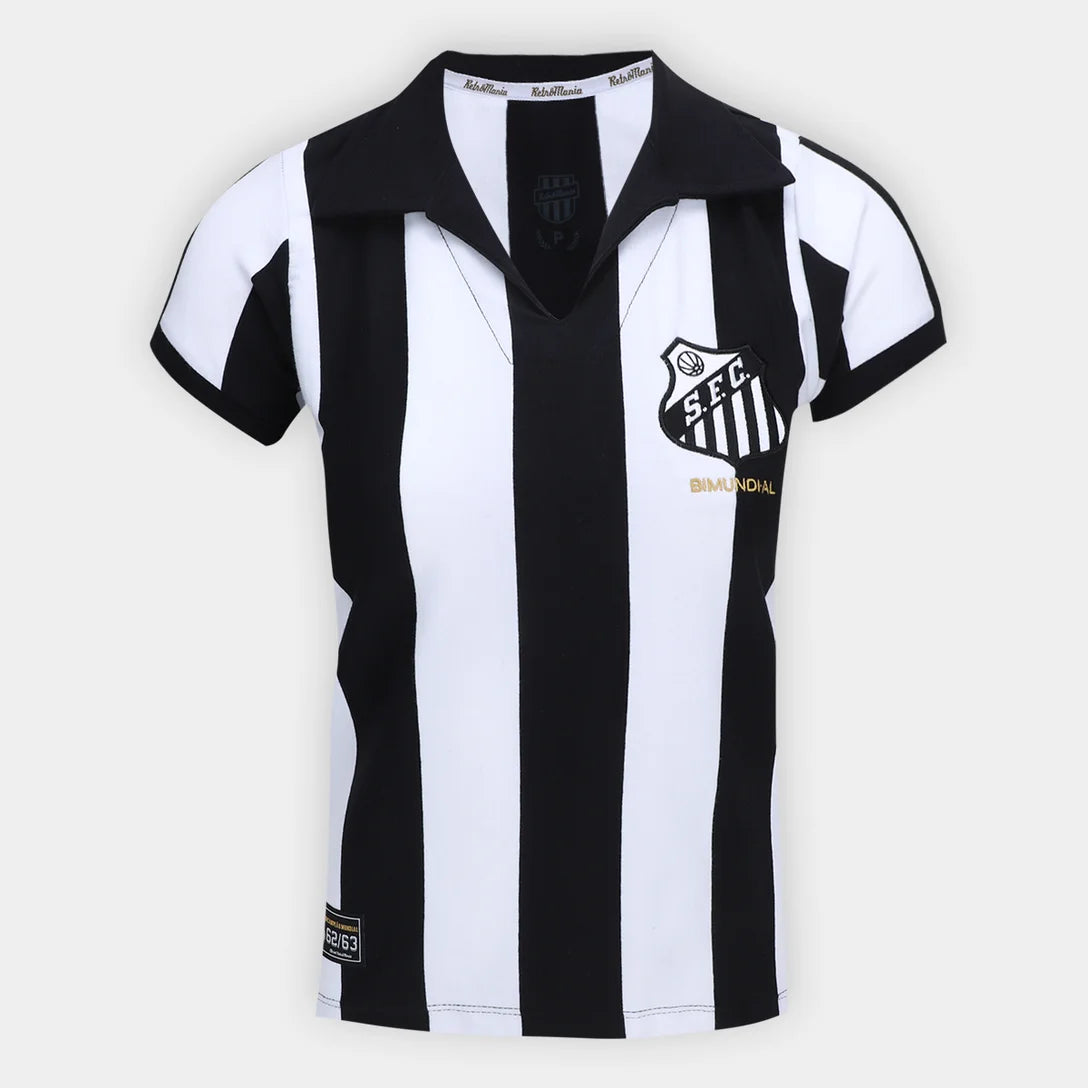 Camisa Santos 1963 Listrada Retrômania Feminina - Preto+Branco